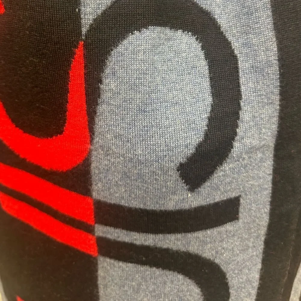 Auth Louis Vuitton 100% Wool Red Blue Black Gray Horizon Scarf Stole Muffler